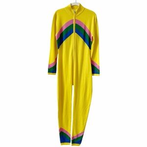 Perfect Moment Yellow Chevron Merino Wool Jumpsuit Size Medium Ski Outdoor Sport